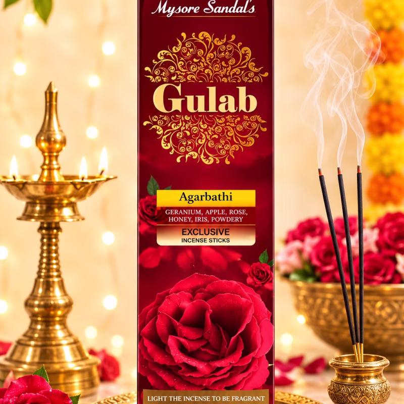 Mysore Sandal's Gulab Agarbathi 90g | Exclusive Fragrant Incense Sticks for Pooja, Meditation & Home - Locate Us Store