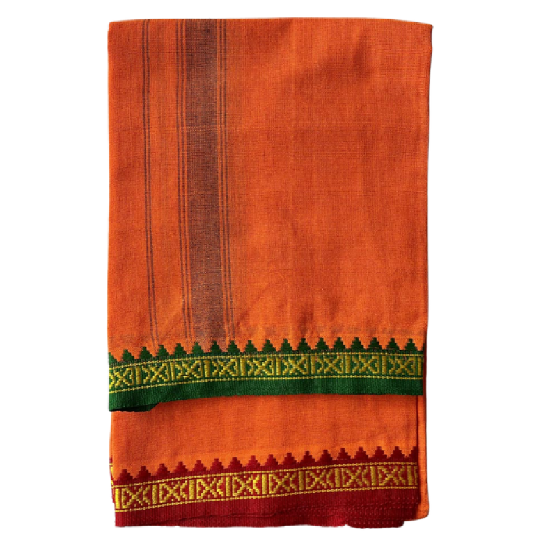 2m Sacred Orange Ayyappaswamy Panche – Pure Cotton Sabarimala Ritual Dhoti
