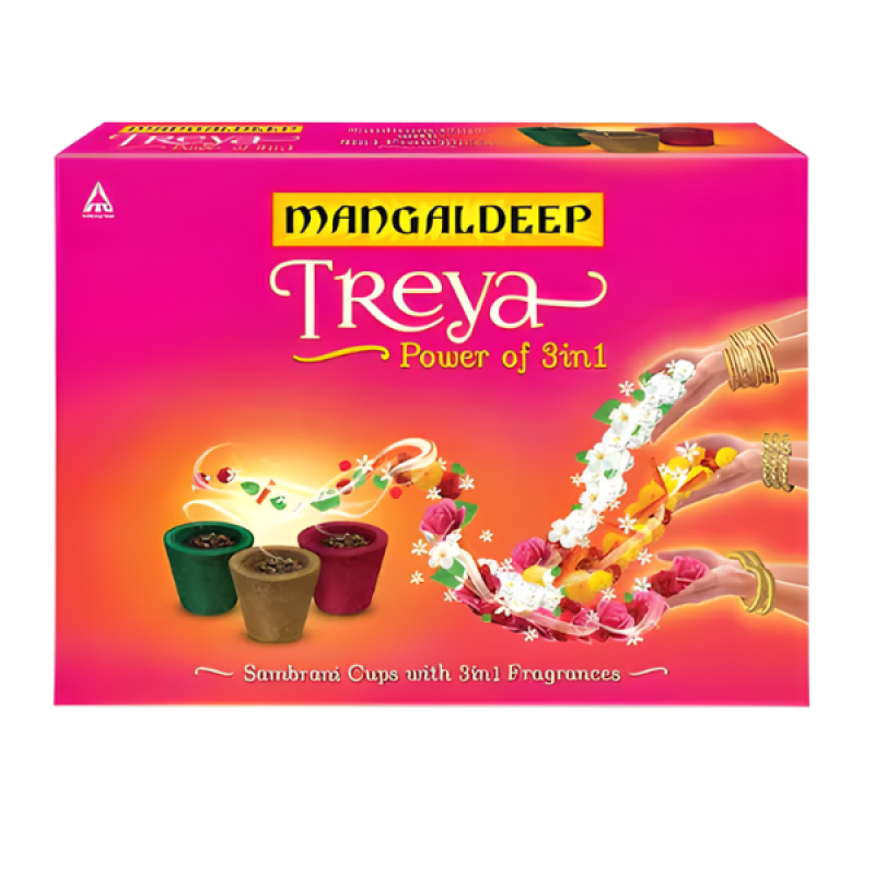 Mangaldeep Treya 3-in-1 Sambrani Cups (Pack of 9) – Assorted Sandal, Temple, & Floral Scents with Free Holder by Locate Us Store