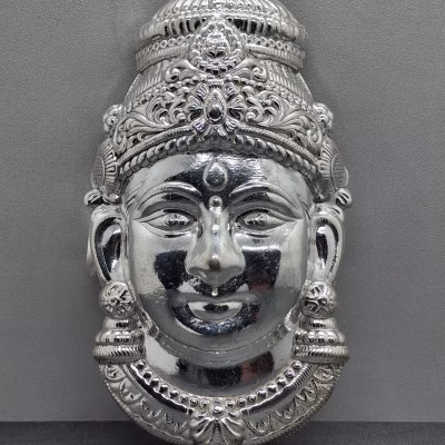 Silver-Plated Lakshmi Devi Face Mask (18 cm) for Varamahalakshmi Pooja | Mahalakshmi Face Decoration for Kalasha & Idol