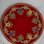Red Circular Cloth Asana for God – 14x14 Inch Pooja Festival Cloth for Mandir & Varalakshmi | Locate Us Store