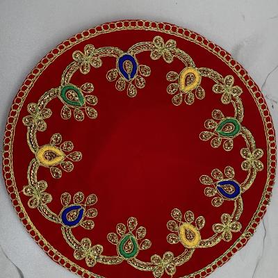 Red Circular Cloth Asana for God – 14x14 Inch Pooja Festival Cloth for Mandir & Varalakshmi | Locate Us Store